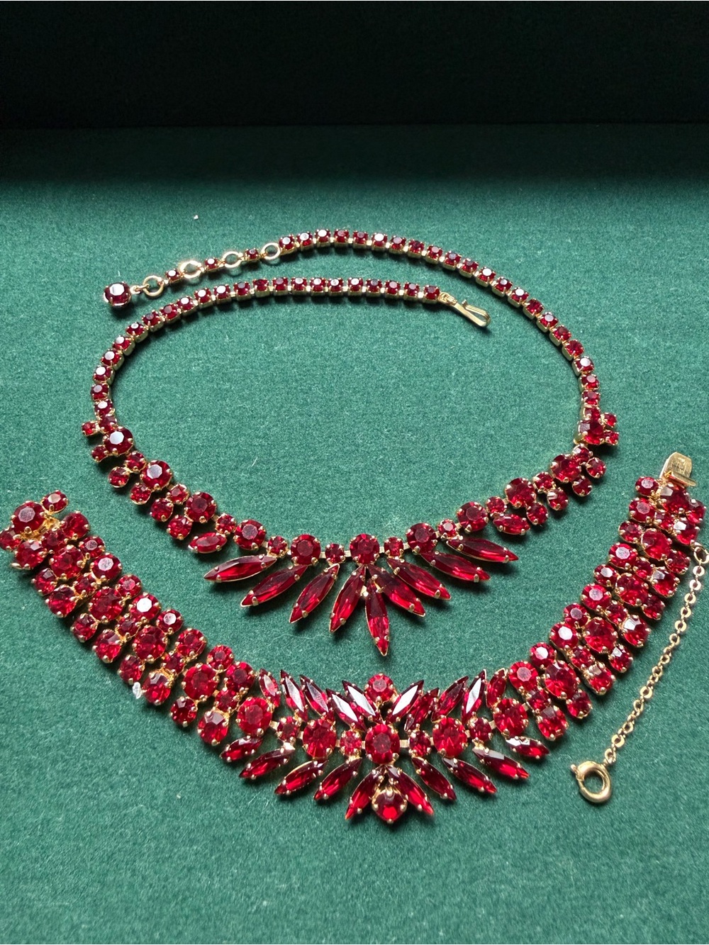 Sherman Rare Siam Red Necklace & Bracelet Parure Set